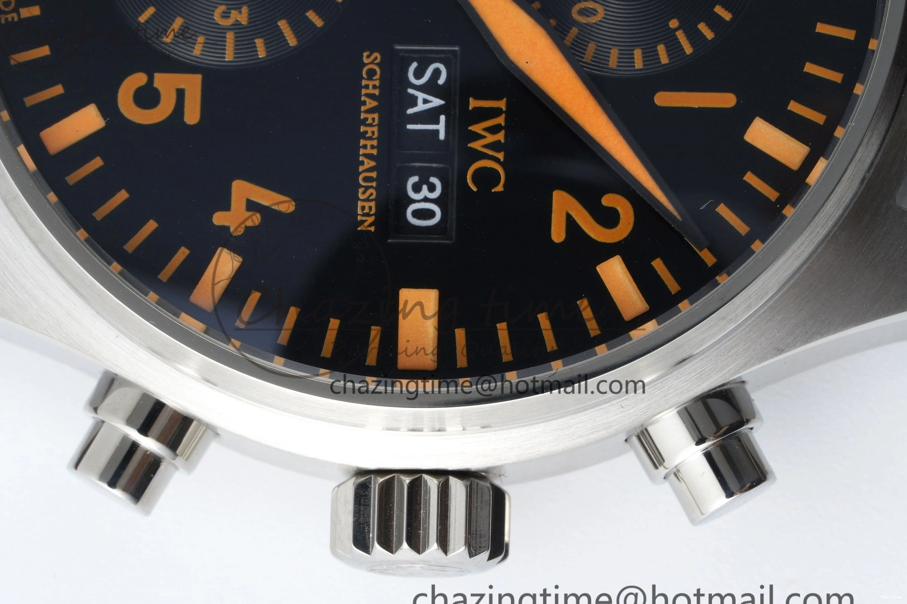 MIROTIME 0509 Pilot Chrono SS AZF 1:1 Best Edition Black Dial Orange Markers on Brown Leather Strap A EasyCare 7065